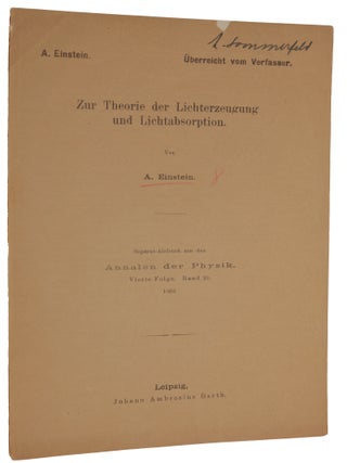 Item #6413 Zur Theorie der Lichterzeugung und Lichtabsorption. Offprint from Annalen der Physik,...