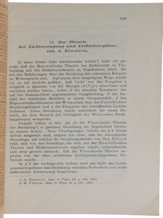 Zur Theorie der Lichterzeugung und Lichtabsorption. Offprint from Annalen der Physik, 4. Folge, 20. Bd., 1906.