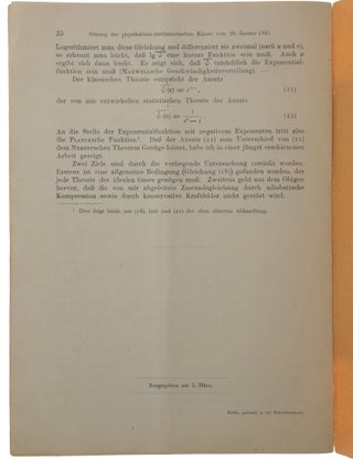 Zur Quantentheorie des idealen Gases. Offprint from: Sitzungsberichte der Preussischen Akademie der Wissenschaften, Bd. 3, 1925.