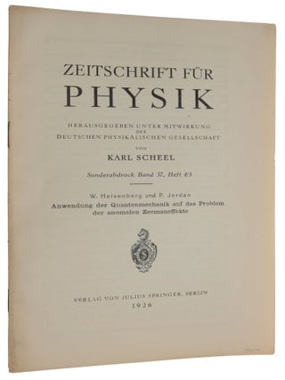 Item #6418 Anwendung der Quantenmechanik auf das Problem der anomalen Zeemaneffekte. Offprint...