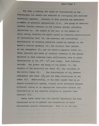 Variations in the Earth’s Orbit: Pacemaker of the Ice Ages. Pre-publication typescript headed ‘Manuscript accepted for publication in Science (as submitted Oct. 12, 1976)’.