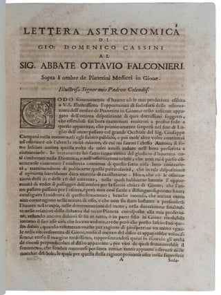 Item #6550 Sammelband of three exceptionally rare works. I. Lettera astronomica di Gio: Domenico...
