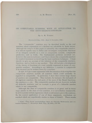 On computable numbers, with an application to the Entscheidungsproblem.