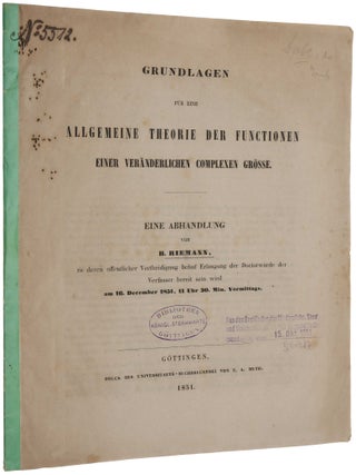 Item #6639 Grundlagen f&uuml;r eine allgemeine Theorie der Functionen einer ver&auml;nderlichen complexen...