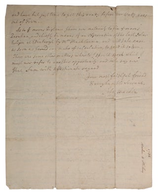 Autograph letter signed, with richly scientific content relating to the ongoing debate about the shape of the Earth, from Gresham College, London, dated 22 June 1738, to the important Scottish mathematician James Stirling.