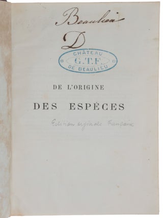 De l'Origine des Espèces, ou des Lois du Progrès chez les êtres organisés. Traduit en français sur la troisième Édition avec l'autorisation de l'Auteur par Mlle Clémence-Auguste Royer, avec une préface et des notes du traducteur.