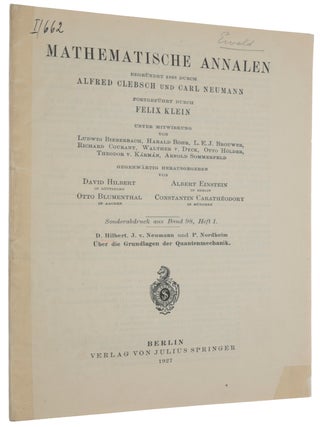 Item #6686 ‘Über die Grundlagen der Quantenmechanik.’ Offprint from Mathematische Annalen,...