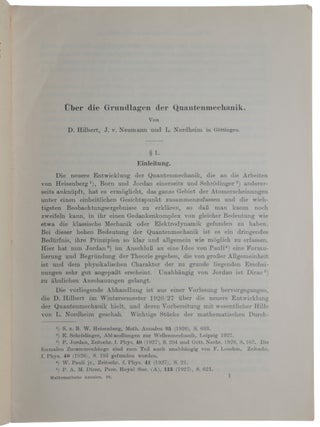 ‘Über die Grundlagen der Quantenmechanik.’ Offprint from Mathematische Annalen, Band 98, Heft 1, pp. 1-30.