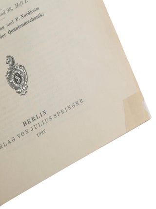 ‘Über die Grundlagen der Quantenmechanik.’ Offprint from Mathematische Annalen, Band 98, Heft 1, pp. 1-30.