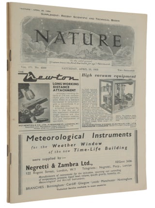Item #6690 Two complete journal issues of Nature, Vol. 171, comprising: (1) No. 4356, 25 April...