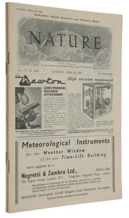 Item #6690 Two complete journal issues of Nature, Vol. 171, comprising: (1) No. 4356, 25 April...