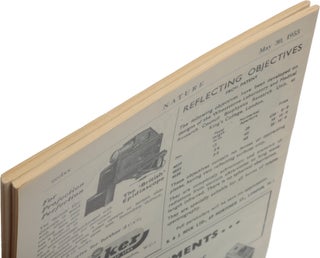 Two complete journal issues of Nature, Vol. 171, comprising: (1) No. 4356, 25 April 1953, containing the three papers under the common head-title ‘Molecular Structure of Nucleic Acids’: WATSON & CRICK, ‘A Structure for Deoxyribose Nucleic Acid,’ pp. 737-738; WILKINS, STOKES & WILSON, ‘Molecular Structure of Deoxypentose Nucleic Acids,’ pp. 738-740; and FRANKLIN & GOSLING, ‘Molecular Configuration in Sodium Thymonucleate,’ pp. 740-741.(2) No. 4361, 30 May 1953, containing WATSON & CRICK, ‘Genetical Implications of the Structure of Deoxyribonucleic Acid,’ pp. 964-967.