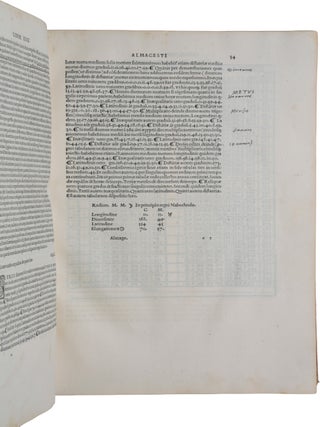 Almagestum seu magnae constructionis mathematicae opus plane divinum, latina donatum lingua ab Georgio Trapezuntio &hellip; per Lucam Gauricum Neapolit. divinae matheseos professorem egregium in alma urbe Veneta orbis regina recognitum. [Bound with:] APIAN, Peter. Introductio geographica Petri Apiani in doctissimas Verneri annotationes &hellip; cum quadrante novo Meteoroscopij loco usitatissimo. Huic accedit translatio nova primi libri Geographiae Cl. Ptolemaei translatio adiuncta &hellip; Adiuncta est epistola Io. de Regiomonte ad Reverendissimum Cardinalem Bessarionem &hellip; de utriusque arsque & vivendi rationibus de monstratura magnum opera Reverend. Petri Apiani sociogr.