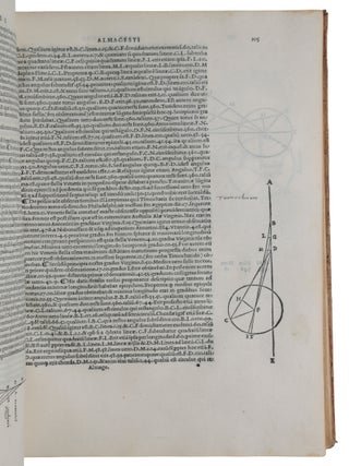 Almagestum seu magnae constructionis mathematicae opus plane divinum, latina donatum lingua ab Georgio Trapezuntio &hellip; per Lucam Gauricum Neapolit. divinae matheseos professorem egregium in alma urbe Veneta orbis regina recognitum. [Bound with:] APIAN, Peter. Introductio geographica Petri Apiani in doctissimas Verneri annotationes &hellip; cum quadrante novo Meteoroscopij loco usitatissimo. Huic accedit translatio nova primi libri Geographiae Cl. Ptolemaei translatio adiuncta &hellip; Adiuncta est epistola Io. de Regiomonte ad Reverendissimum Cardinalem Bessarionem &hellip; de utriusque arsque & vivendi rationibus de monstratura magnum opera Reverend. Petri Apiani sociogr.